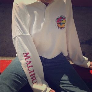 Brandy Melville cropped white “Malibu” sweatshirt